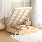 Letto a piattaforma in legno con contenitore sottostante e 2 cassetti
