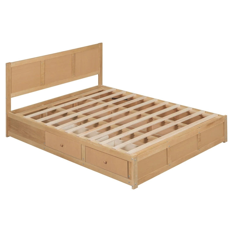 Letto a piattaforma in legno con contenitore sottostante e 2 cassetti