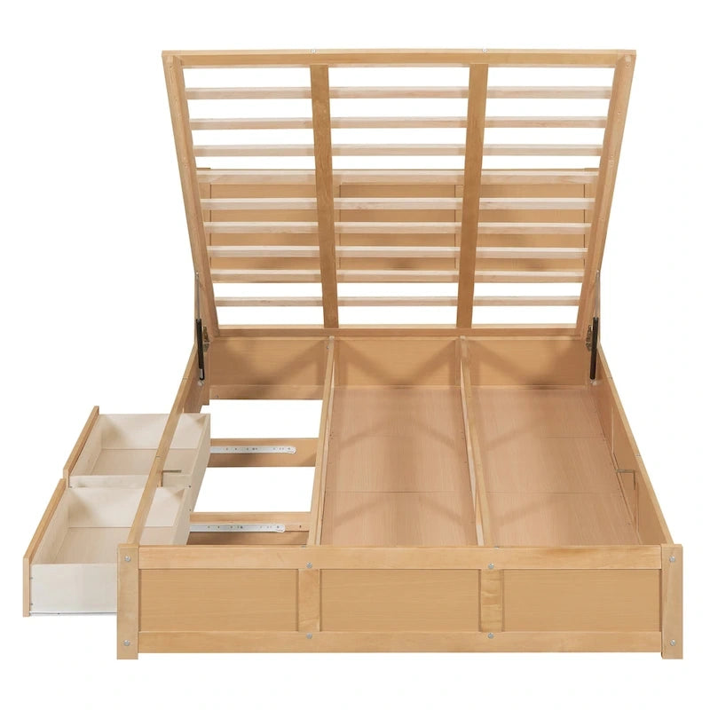 Letto a piattaforma in legno con contenitore sottostante e 2 cassetti