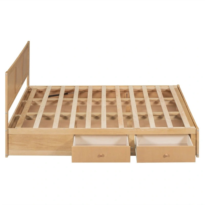 Letto a piattaforma in legno con contenitore sottostante e 2 cassetti