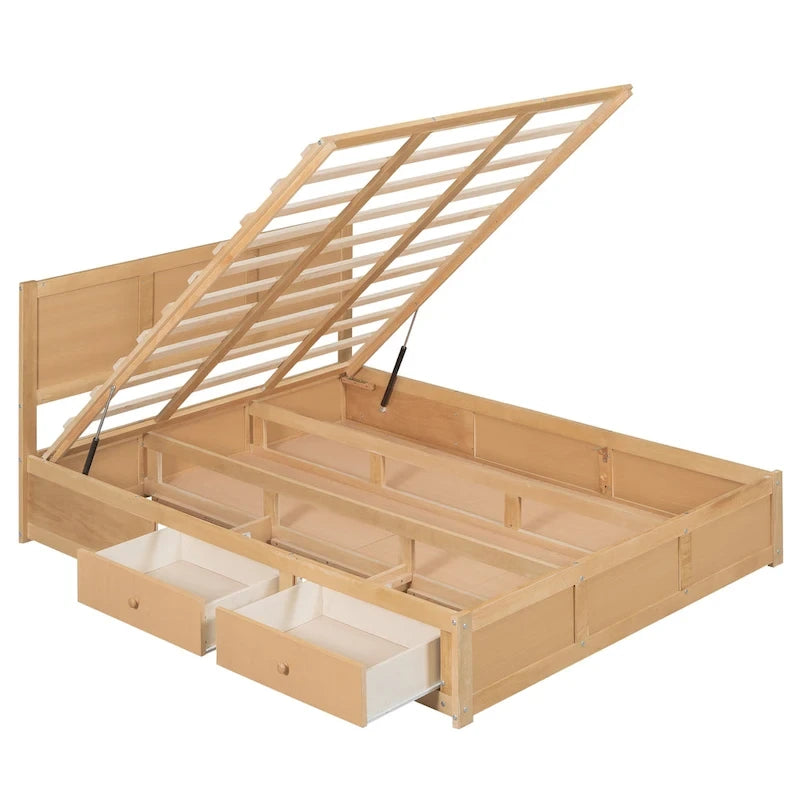 Letto a piattaforma in legno con contenitore sottostante e 2 cassetti
