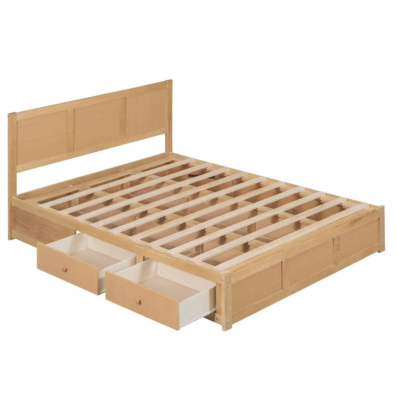 Letto a piattaforma in legno con contenitore sottostante e 2 cassetti