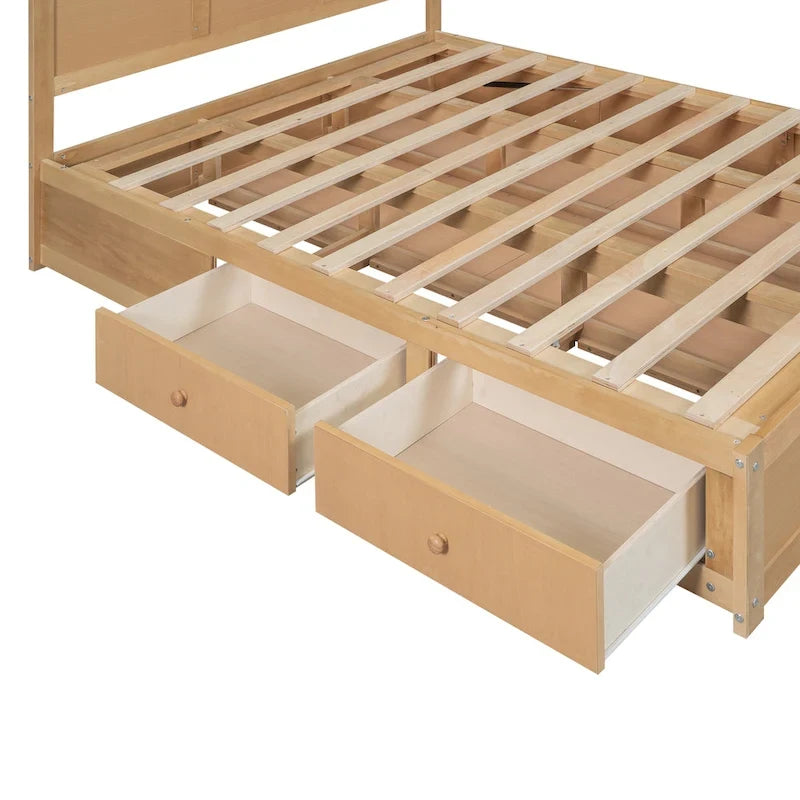 Letto a piattaforma in legno con contenitore sottostante e 2 cassetti