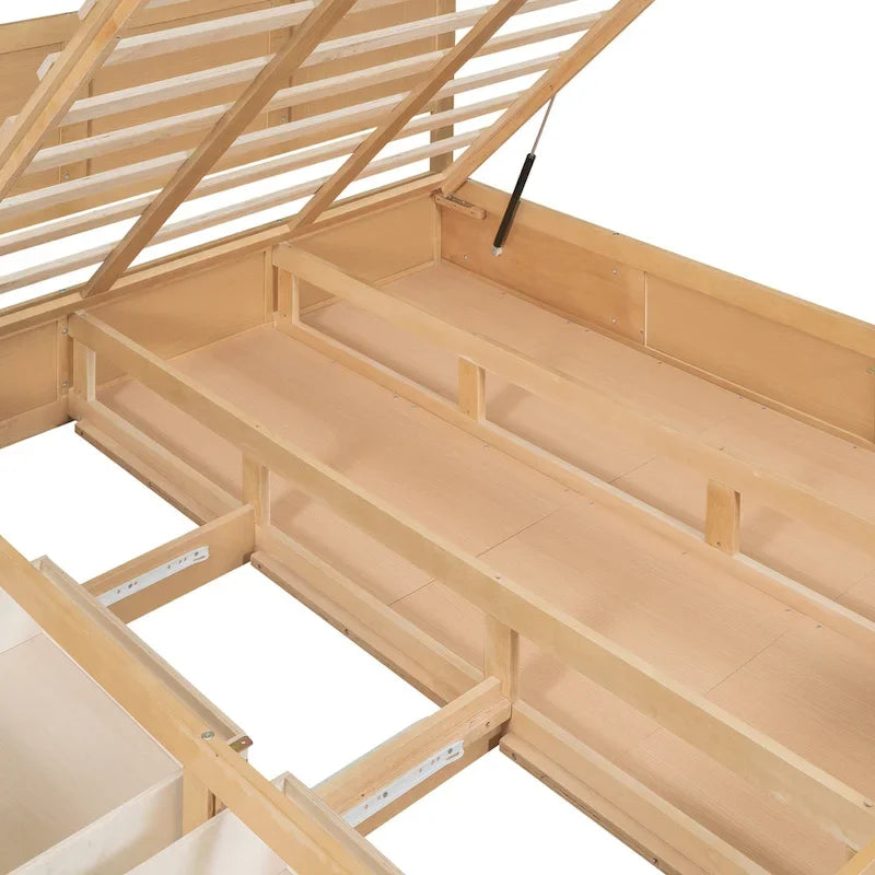 Letto a piattaforma in legno con contenitore sottostante e 2 cassetti