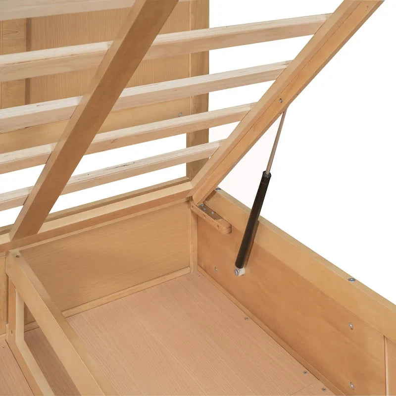 Letto a piattaforma in legno con contenitore sottostante e 2 cassetti