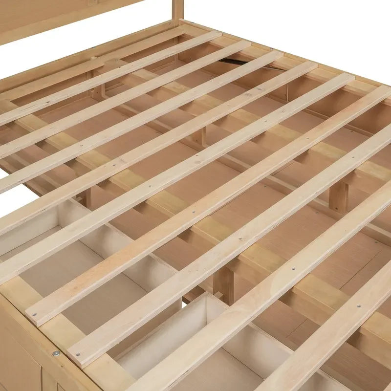Letto a piattaforma in legno con contenitore sottostante e 2 cassetti