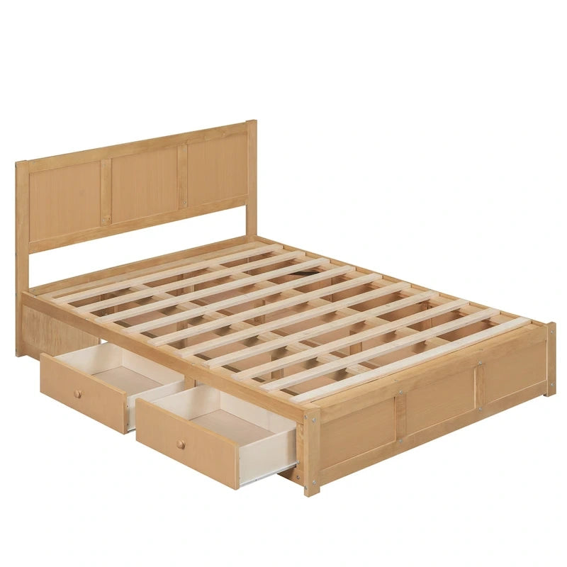 Letto a piattaforma in legno con contenitore sottostante e 2 cassetti