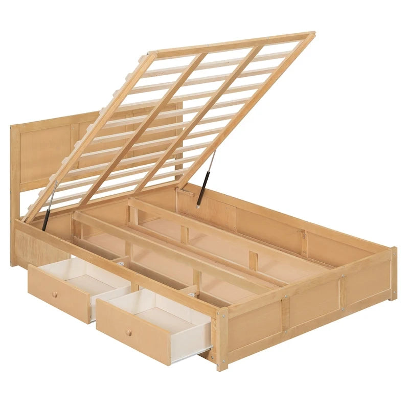 Letto a piattaforma in legno con contenitore sottostante e 2 cassetti