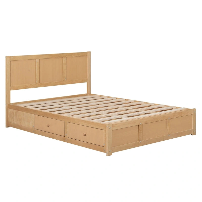 Letto a piattaforma in legno con contenitore sottostante e 2 cassetti
