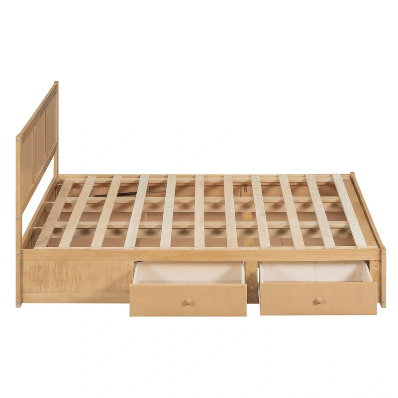 Letto a piattaforma in legno con contenitore sottostante e 2 cassetti