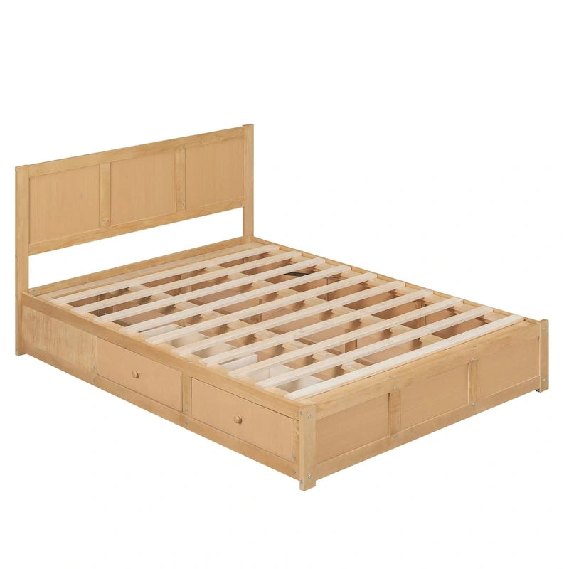 Letto a piattaforma in legno con contenitore sottostante e 2 cassetti
