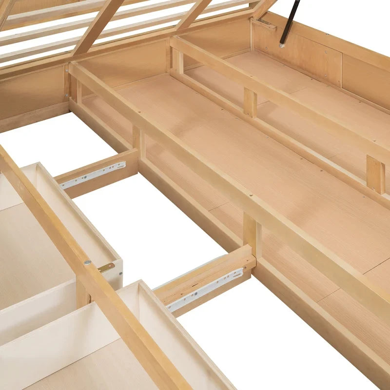 Letto a piattaforma in legno con contenitore sottostante e 2 cassetti