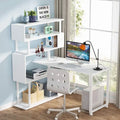 Scrivania a L Girevole con Libreria Portaoggetti per Home Office