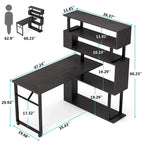 Scrivania a L Girevole con Libreria Portaoggetti per Home Office