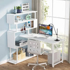 Scrivania a L Girevole con Libreria Portaoggetti per Home Office