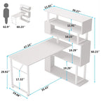 Scrivania a L Girevole con Libreria Portaoggetti per Home Office