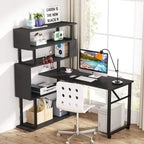 Scrivania a L Girevole con Libreria Portaoggetti per Home Office