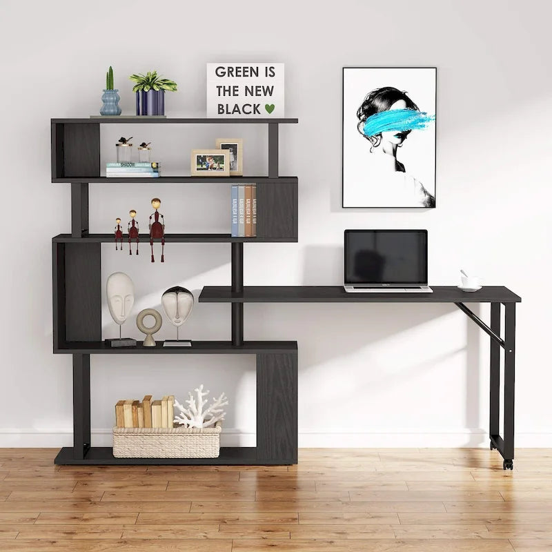 Scrivania a L Girevole con Libreria Portaoggetti per Home Office