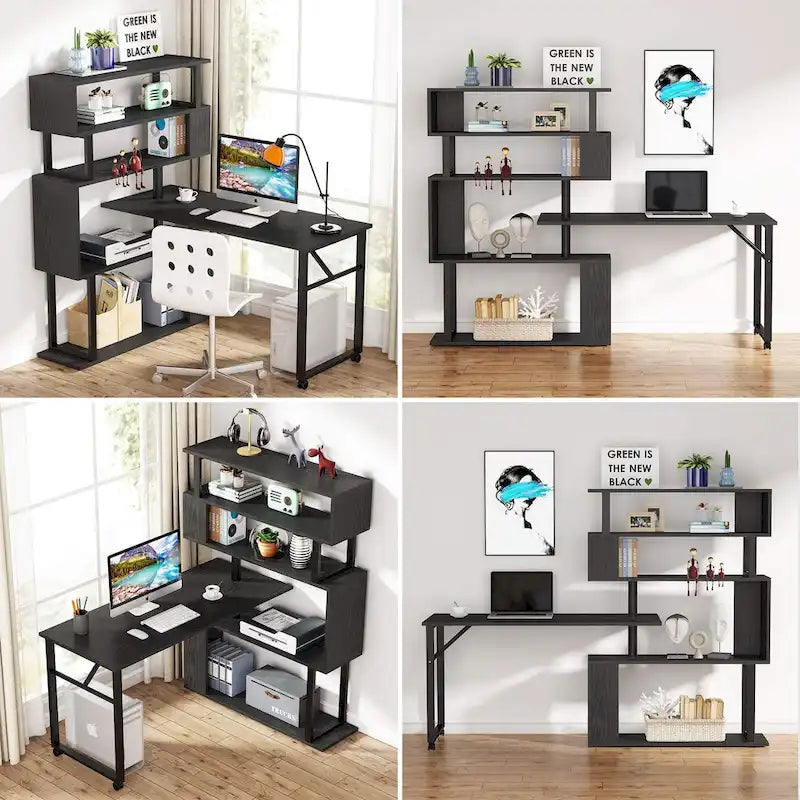Scrivania a L Girevole con Libreria Portaoggetti per Home Office