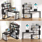 Scrivania a L Girevole con Libreria Portaoggetti per Home Office