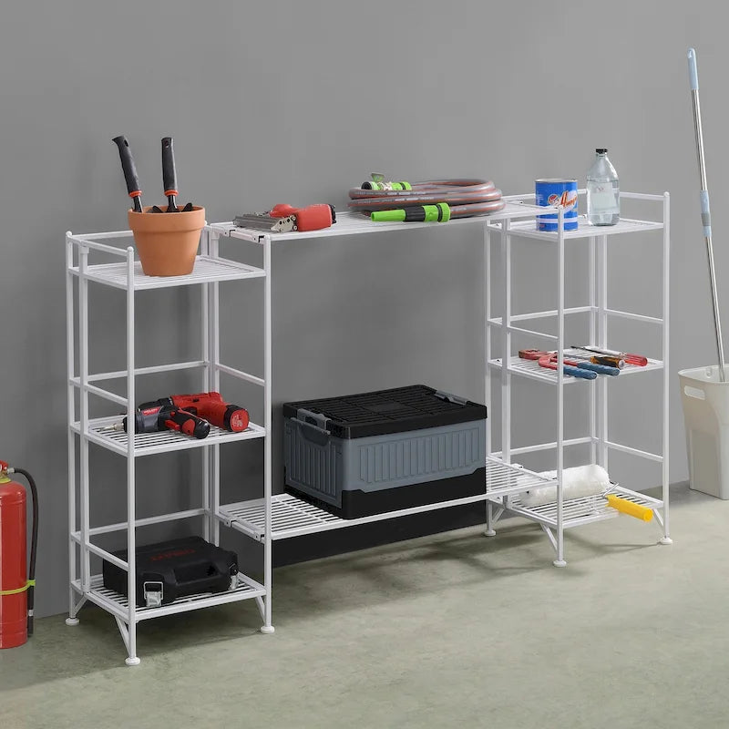 Scaffali pieghevoli a 3 ripiani in metallo con set di 2 ripiani estensibili Deluxe
