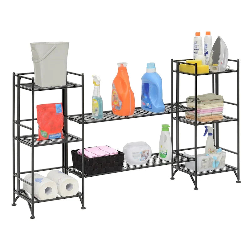 Scaffali pieghevoli a 3 ripiani in metallo con set di 2 ripiani estensibili Deluxe