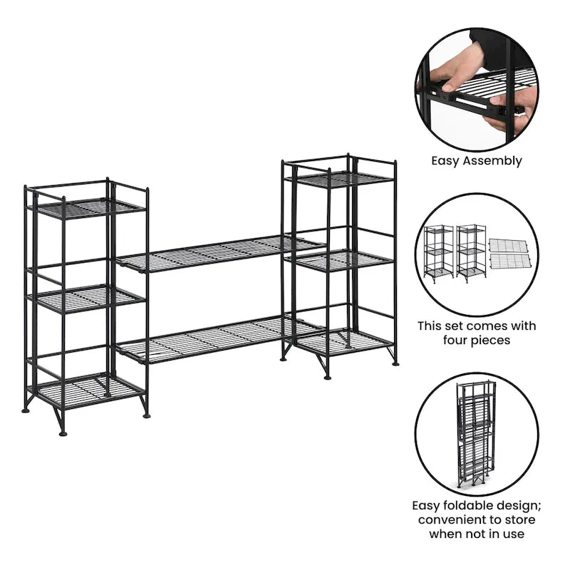 Scaffali pieghevoli a 3 ripiani in metallo con set di 2 ripiani estensibili Deluxe