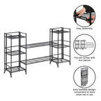 Scaffali pieghevoli a 3 ripiani in metallo con set di 2 ripiani estensibili Deluxe