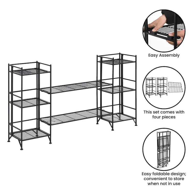 Scaffali pieghevoli a 3 ripiani in metallo con set di 2 ripiani estensibili Deluxe