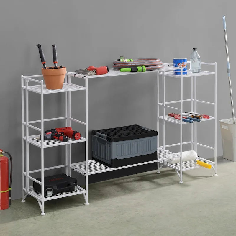 Scaffali pieghevoli a 3 ripiani in metallo con set di 2 ripiani estensibili Deluxe