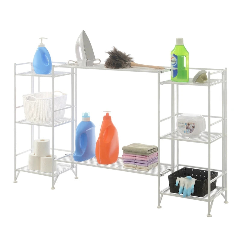 Scaffali pieghevoli a 3 ripiani in metallo con set di 2 ripiani estensibili Deluxe