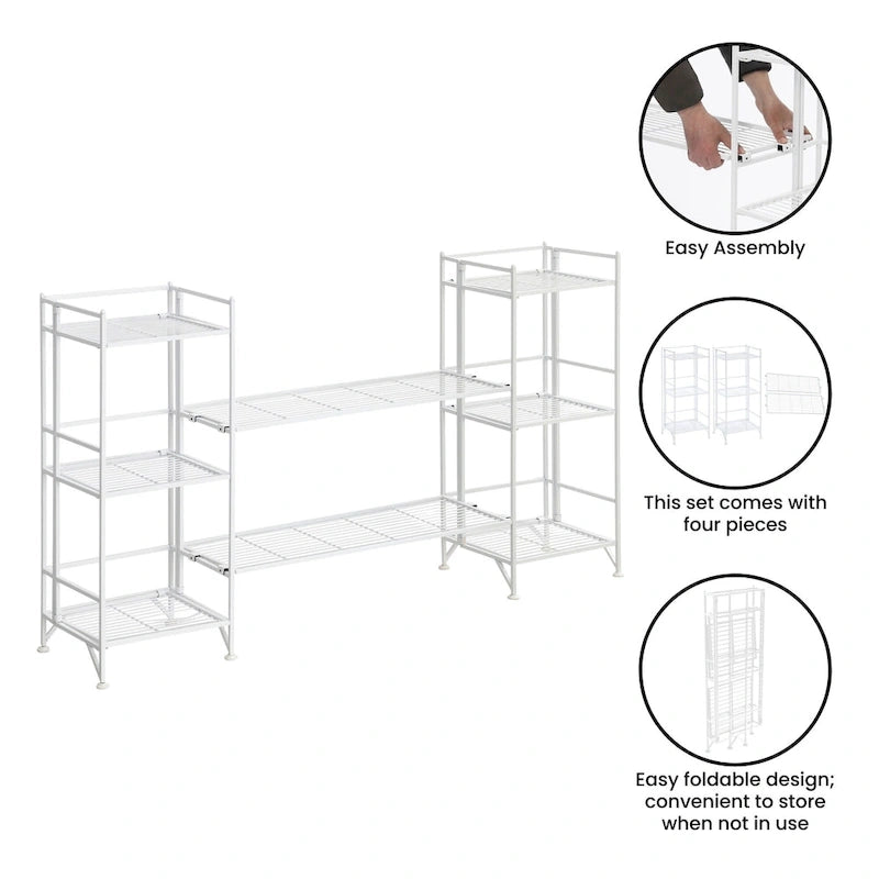 Scaffali pieghevoli a 3 ripiani in metallo con set di 2 ripiani estensibili Deluxe