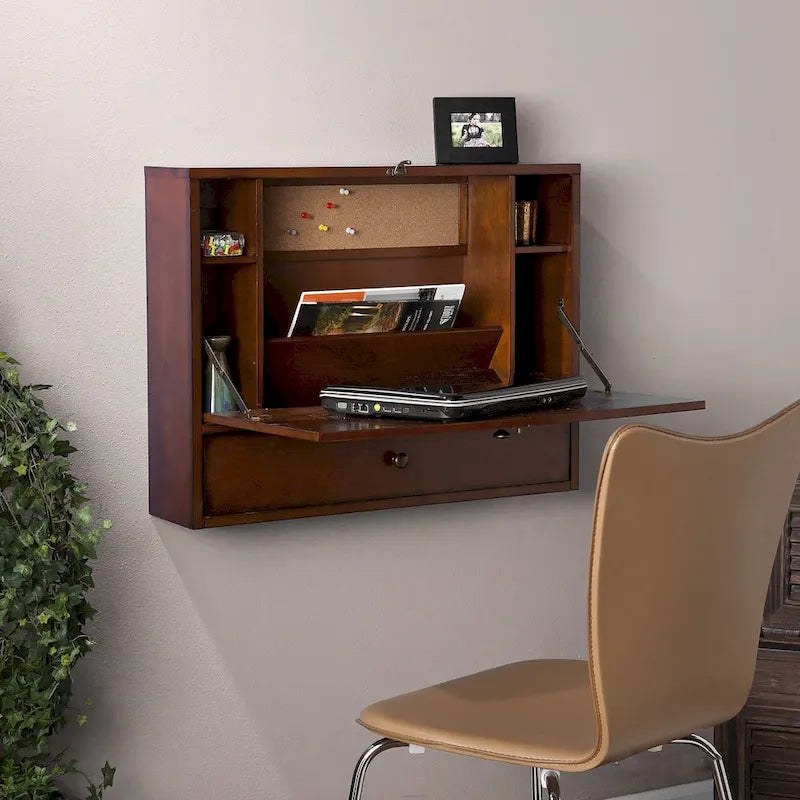 Arkins Brown Mahogany Wall-mount Laptop Desk