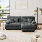 Sofá de dois lugares em forma de L, sofá modular em chenille com almofadas lombares