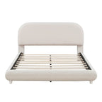 Letto imbottito a piattaforma, misura matrimoniale, in pile Teddy, con tessuto spesso, struttura solida e design elegante a forma curva, beige
