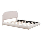 Letto imbottito a piattaforma, misura matrimoniale, in pile Teddy, con tessuto spesso, struttura solida e design elegante a forma curva, beige