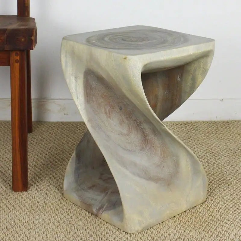  Original Wood Twist Stool 12 X 12 X 18 In High Grey Oil - 12 x 12 x 18