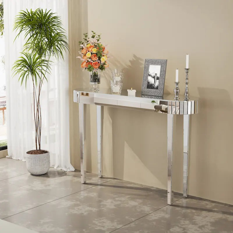 Consolle a Specchio, Tavolo d'Ingresso Argento - 120x32x80 cm
