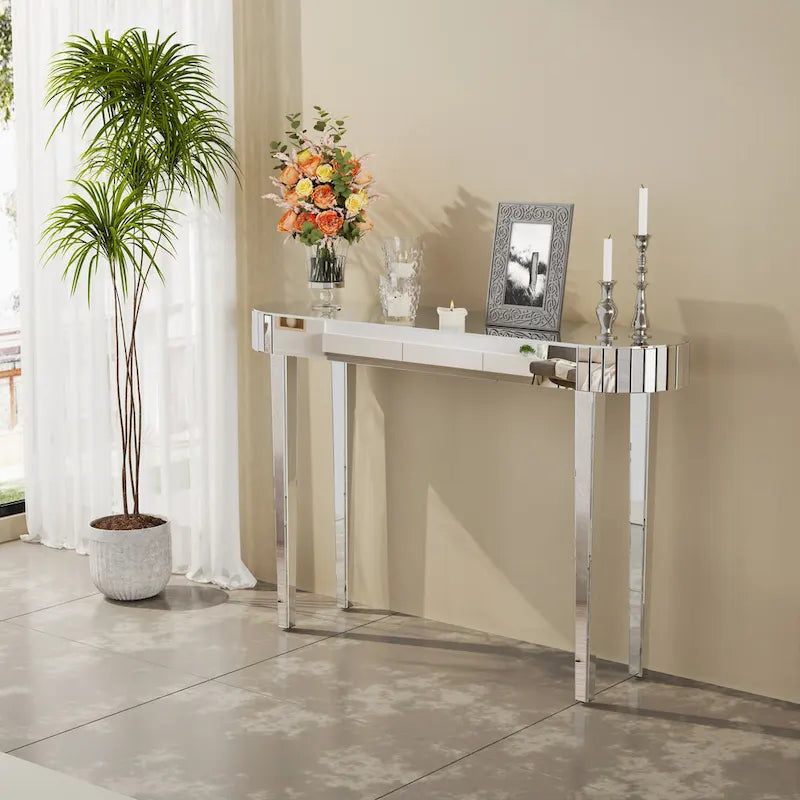 Consolle a Specchio, Tavolo d'Ingresso Argento - 120x32x80 cm