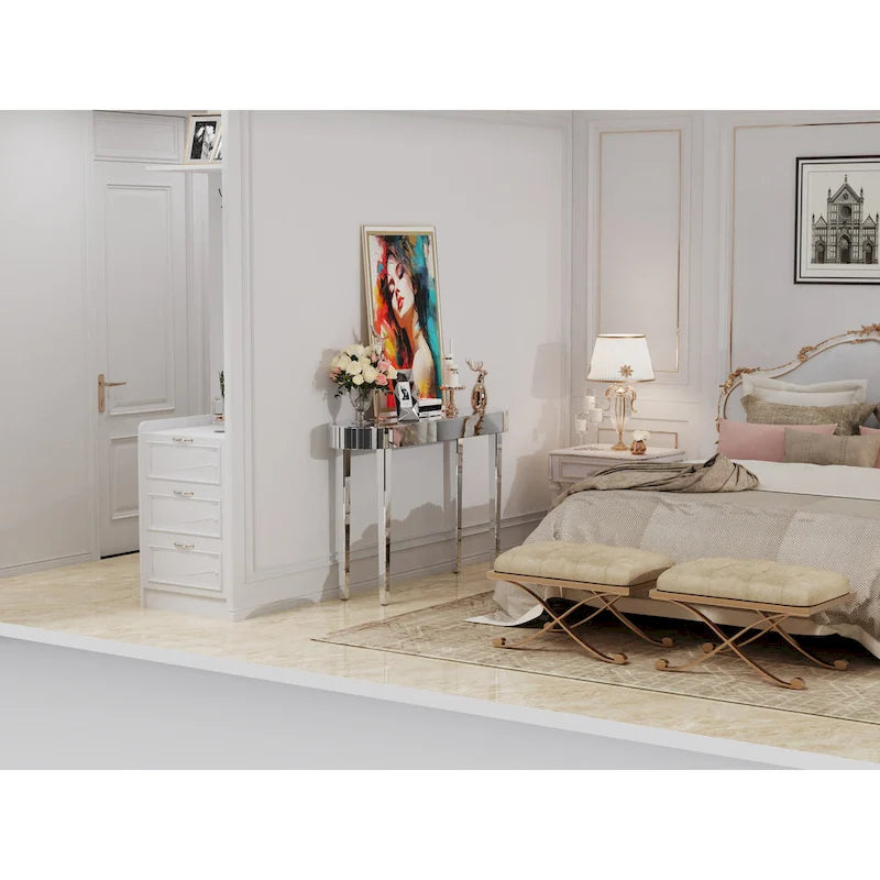 Consolle a Specchio, Tavolo d'Ingresso Argento - 120x32x80 cm