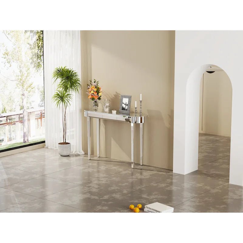 Consolle a Specchio, Tavolo d'Ingresso Argento - 120x32x80 cm