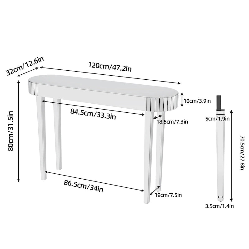 Consolle a Specchio, Tavolo d'Ingresso Argento - 120x32x80 cm