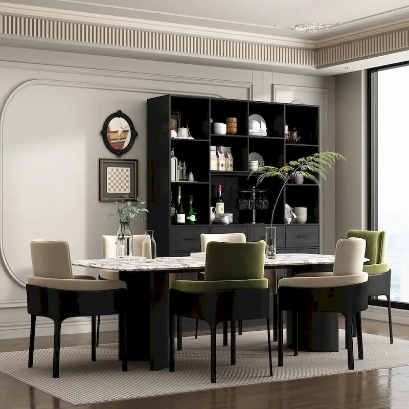Libreria con 4 ante, 4 cassetti e ripiani, Nera - H 200 cm