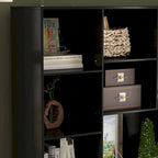 Libreria con 4 ante, 4 cassetti e ripiani, Nera - H 200 cm