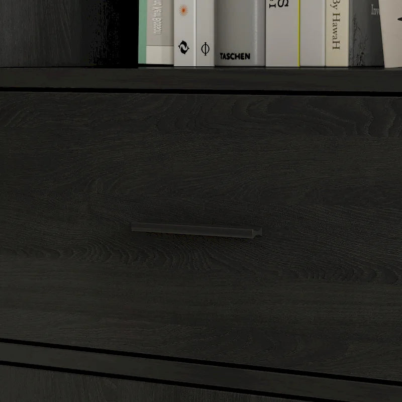 Libreria con 4 ante, 4 cassetti e ripiani, Nera - H 200 cm