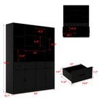 Libreria con 4 ante, 4 cassetti e ripiani, Nera - H 200 cm