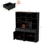Libreria con 4 ante, 4 cassetti e ripiani, Nera - H 200 cm