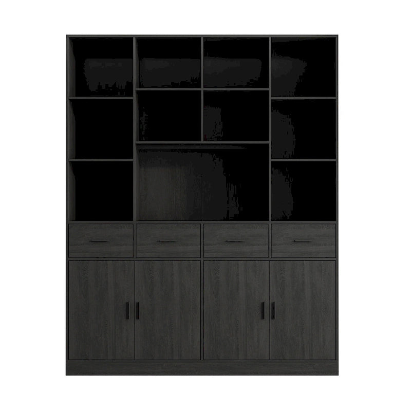 Libreria con 4 ante, 4 cassetti e ripiani, Nera - H 200 cm