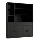 Libreria con 4 ante, 4 cassetti e ripiani, Nera - H 200 cm