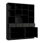 Libreria con 4 ante, 4 cassetti e ripiani, Nera - H 200 cm